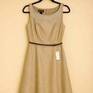 Jones New York Tan Embroidered Dress